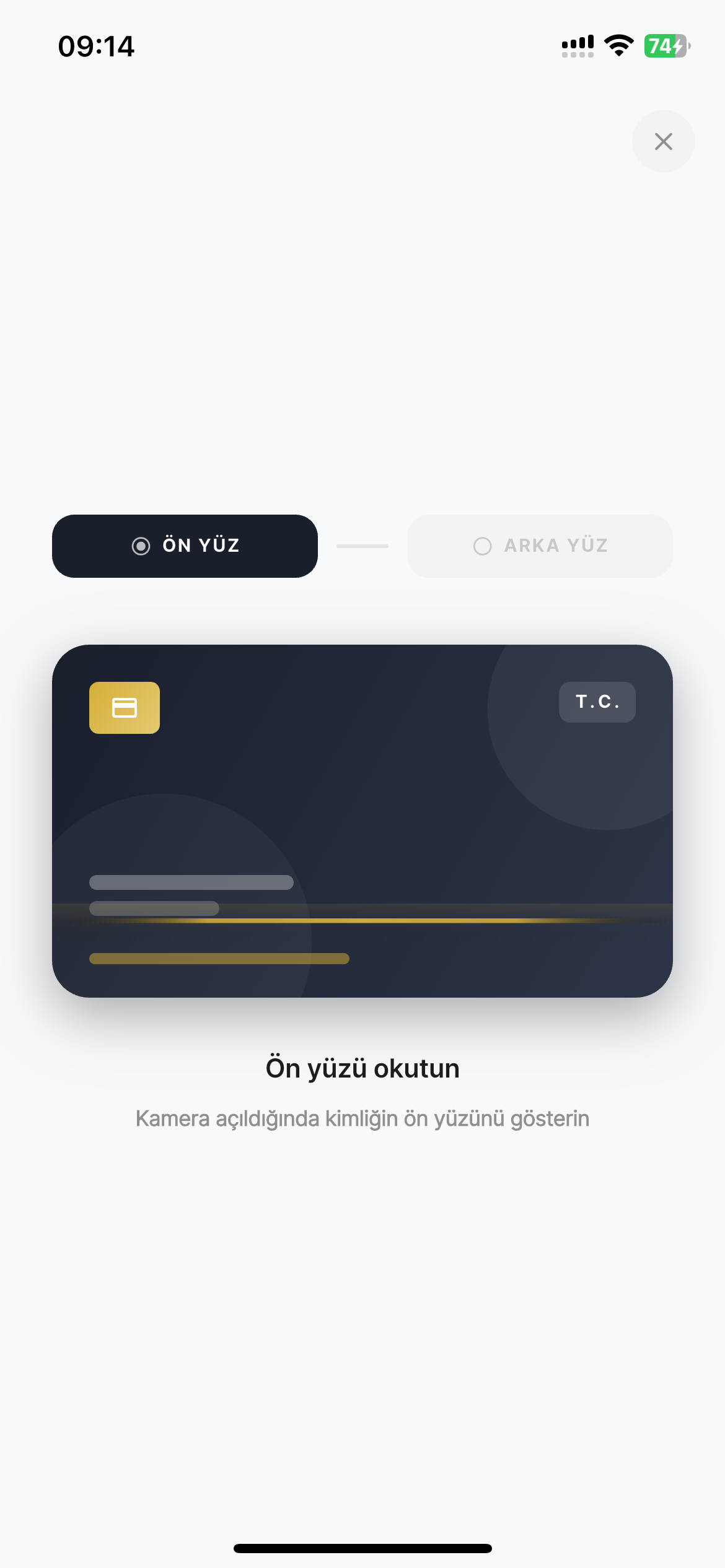 Kimlik okutma ekranı
